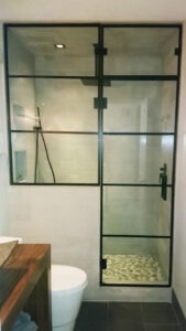 Straight framed full shower glass door