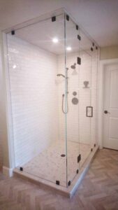 a completely clean and transparent, frameless shower design.